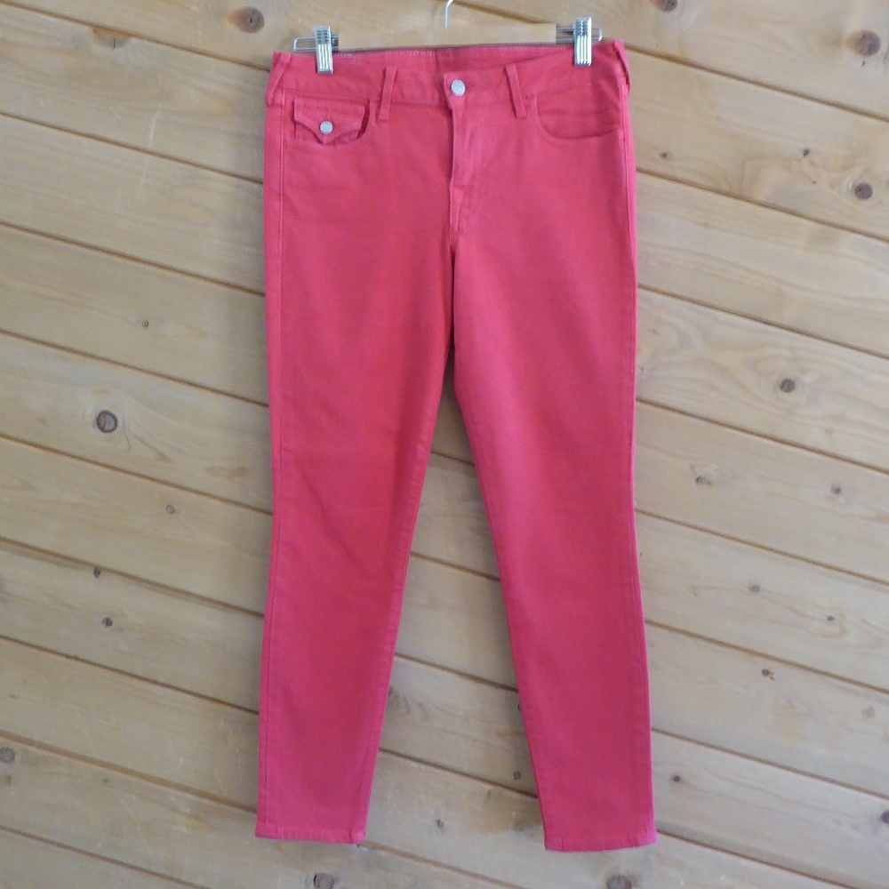 True Religion Orange Red Serena Crop Super Skinny Jeans Casual Pant 28